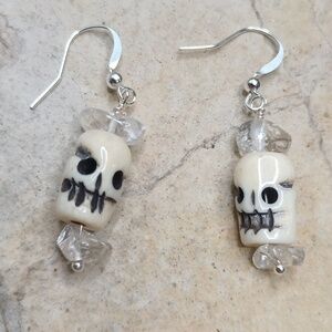 Skull bone and Quartz earrings
